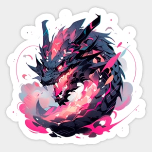 A black and pink dragon with sharp teeth Sticker